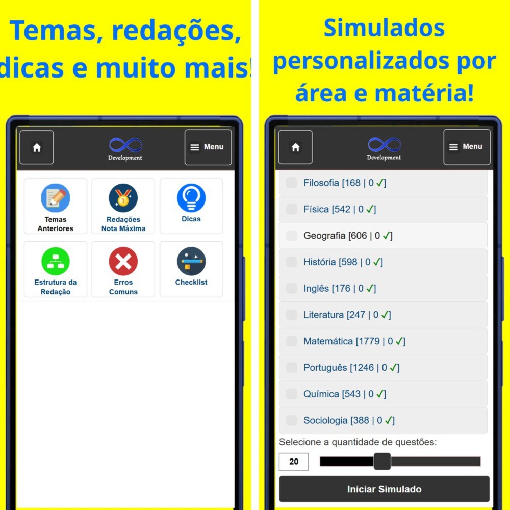 Além de simulados personalizados por matéria, o app reúne redações com nota máxima — Foto: Reprodução/Google Play Store