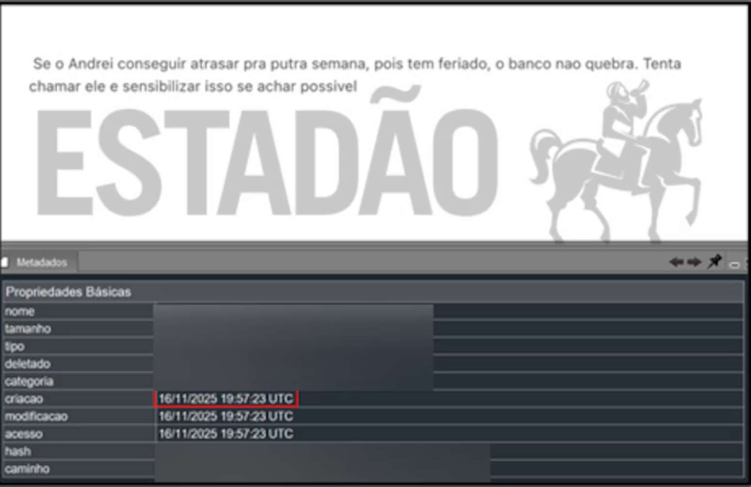Mensagem de Vorcaro a Moraes